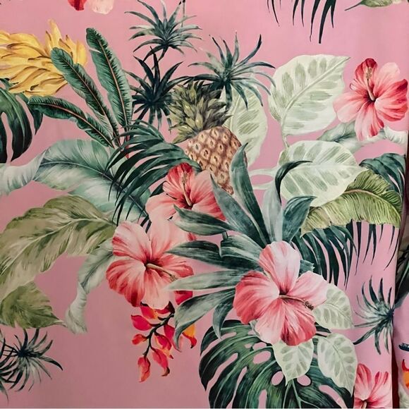 Zara Pink Lapel Tropical Rainforest Print Long Sleeve Blouse size Medium - Picture 8 of 9